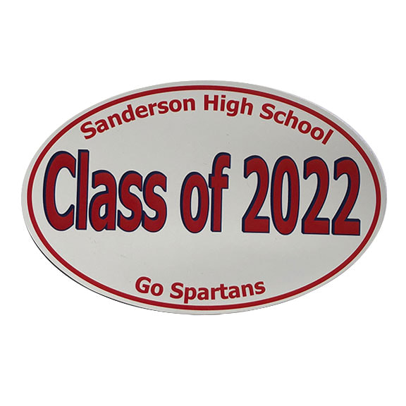 Class of 2020 white oval magnet with red lettering - Sanderson High School  - Go Spartans